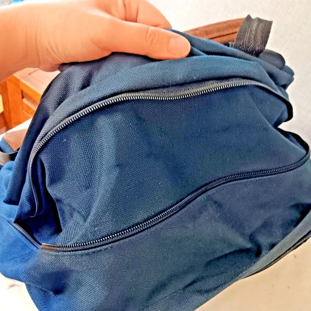 Vintage 90s Eastpak Suede Leather Bottom Blue Aztec Made In USA School Hiking
